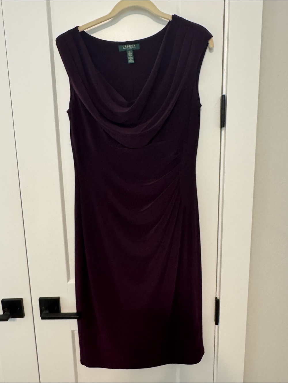 Ralph Lauren Plum Dress Size 12 Drape Neck Side Gather Sleeveless Faux Wrap